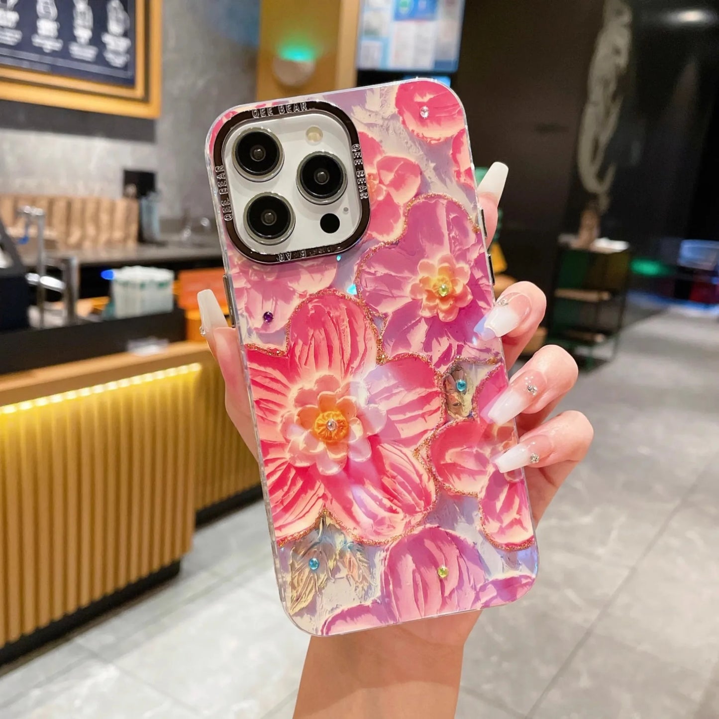 Diamond Rainbow Flower Phone Case for iPhone 15 14 13 12 11 Pro Max Bracelet Anti-drop Hard Cover