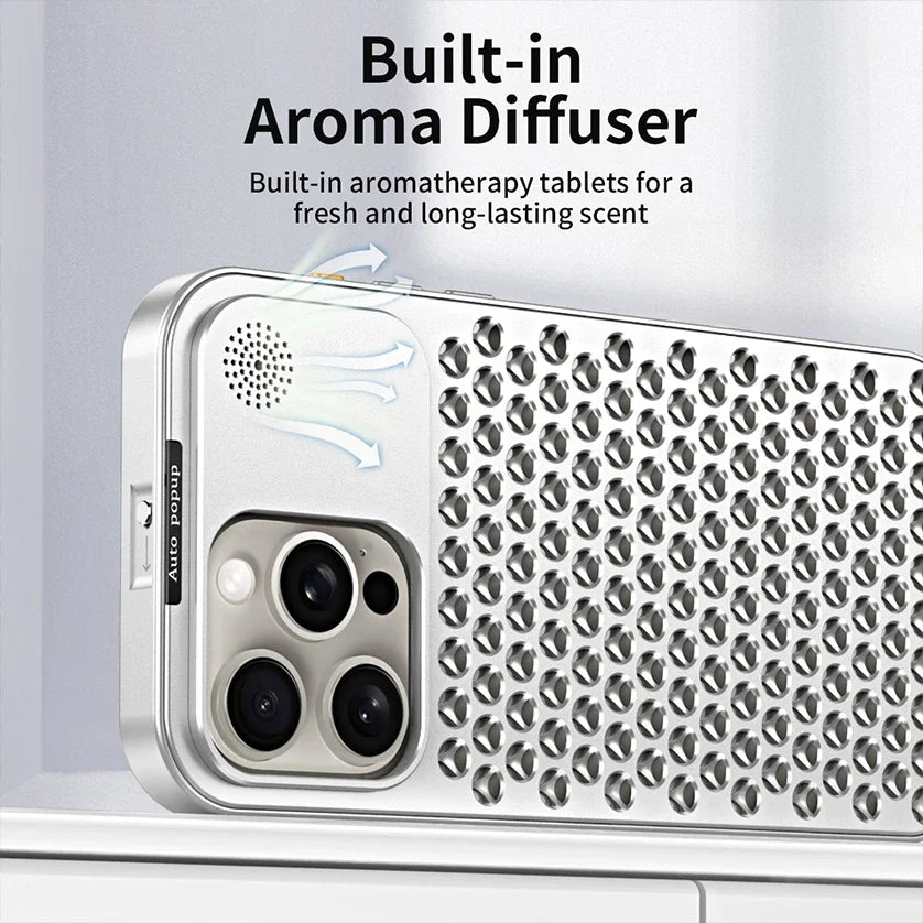 For iPhone 16 15 14 Plus 13 12 Pro Max Luxury Aluminum Metal Heat Dissipation Aromatherapy Phone Case Fragrance Cooling Cover