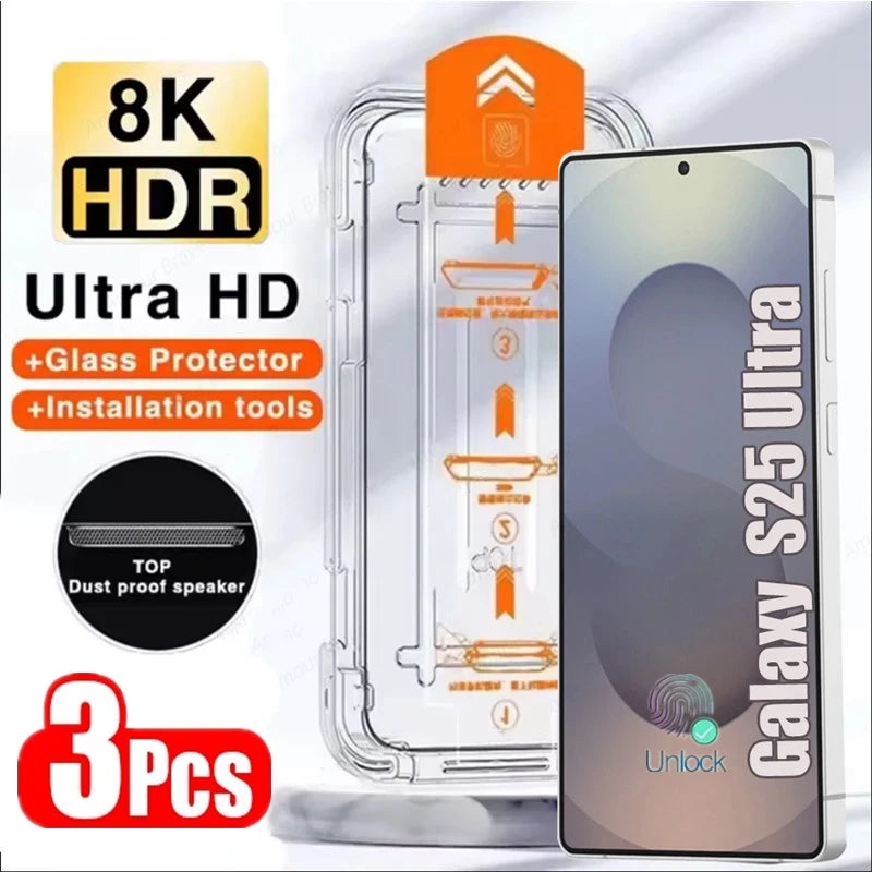 3Pcs Oleophobic Coating Dust Free Easy Installation Screen Protector for Samsung Galaxy S25 S24 S21 S22 S23 Ultra Plus Glass