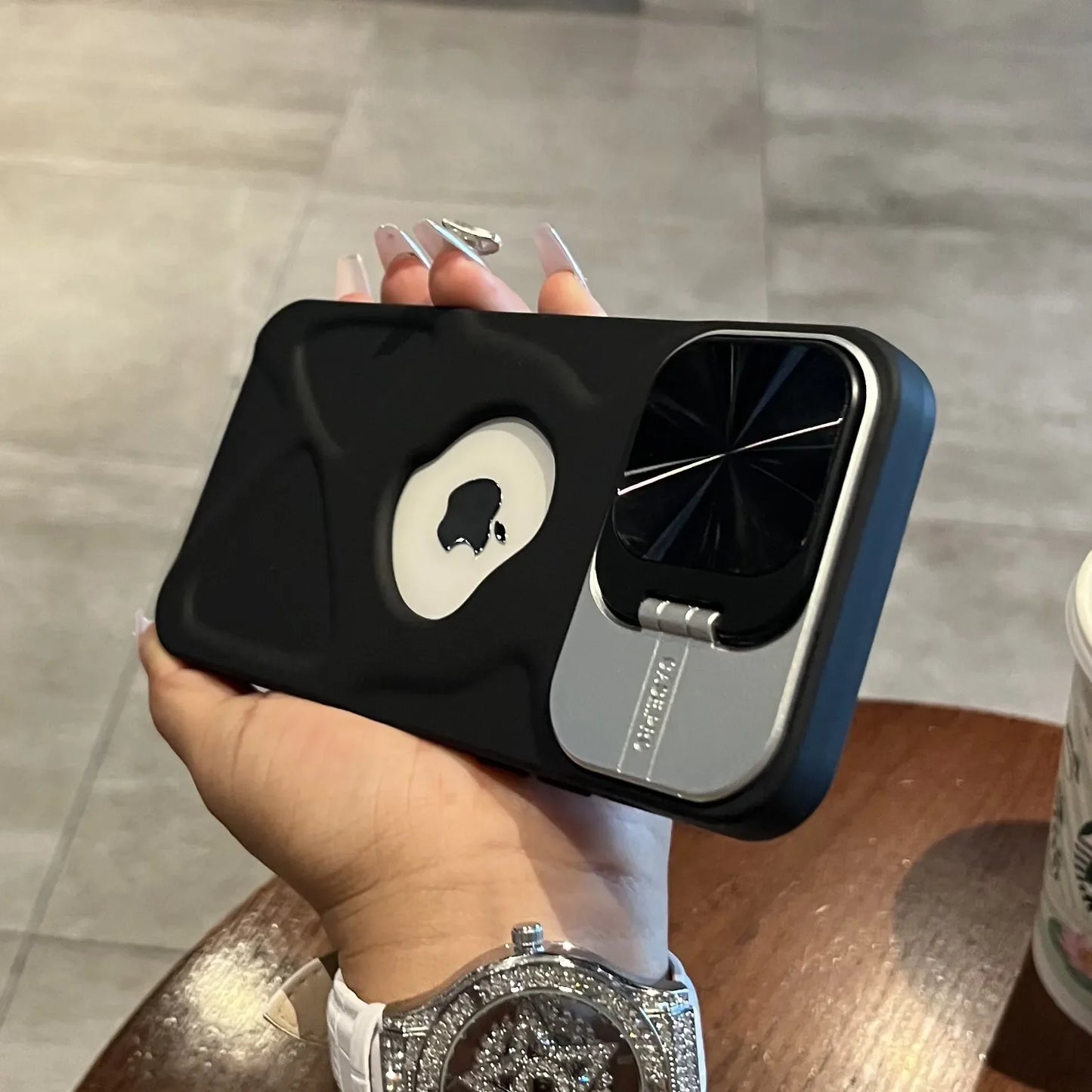Fashion Logo Hole Magsafe Case for iPhone 16 11 12 13 14 15 Pro Max Plus Lens Protection Bracket Magnetic Wireless Charge Cover