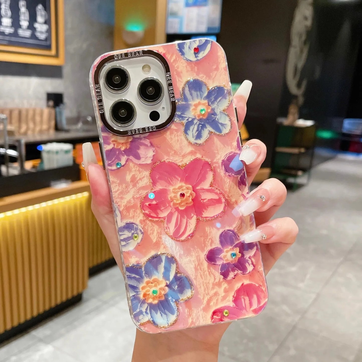 Diamond Rainbow Flower Phone Case for iPhone 15 14 13 12 11 Pro Max Bracelet Anti-drop Hard Cover