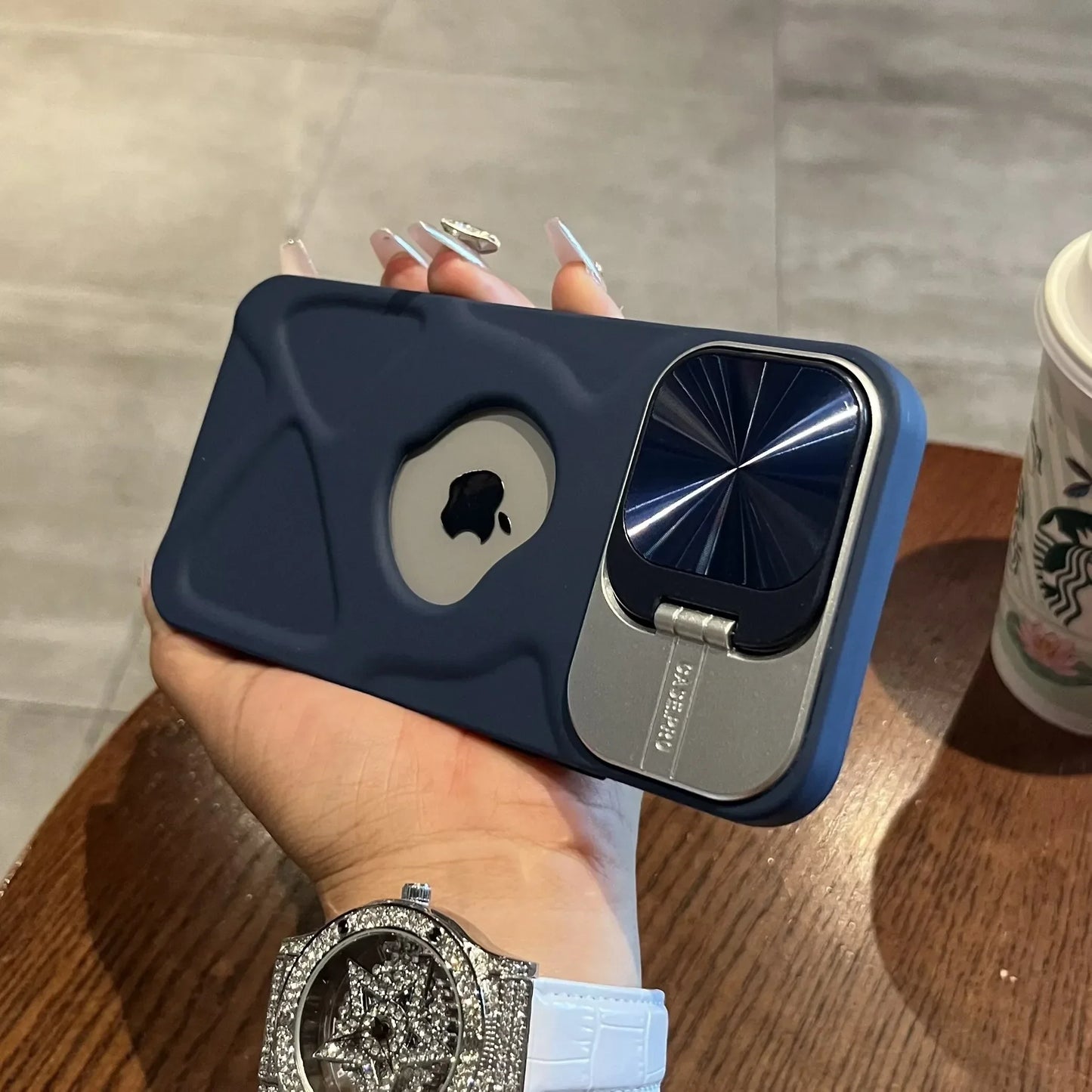 Fashion Logo Hole Magsafe Case for iPhone 16 11 12 13 14 15 Pro Max Plus Lens Protection Bracket Magnetic Wireless Charge Cover