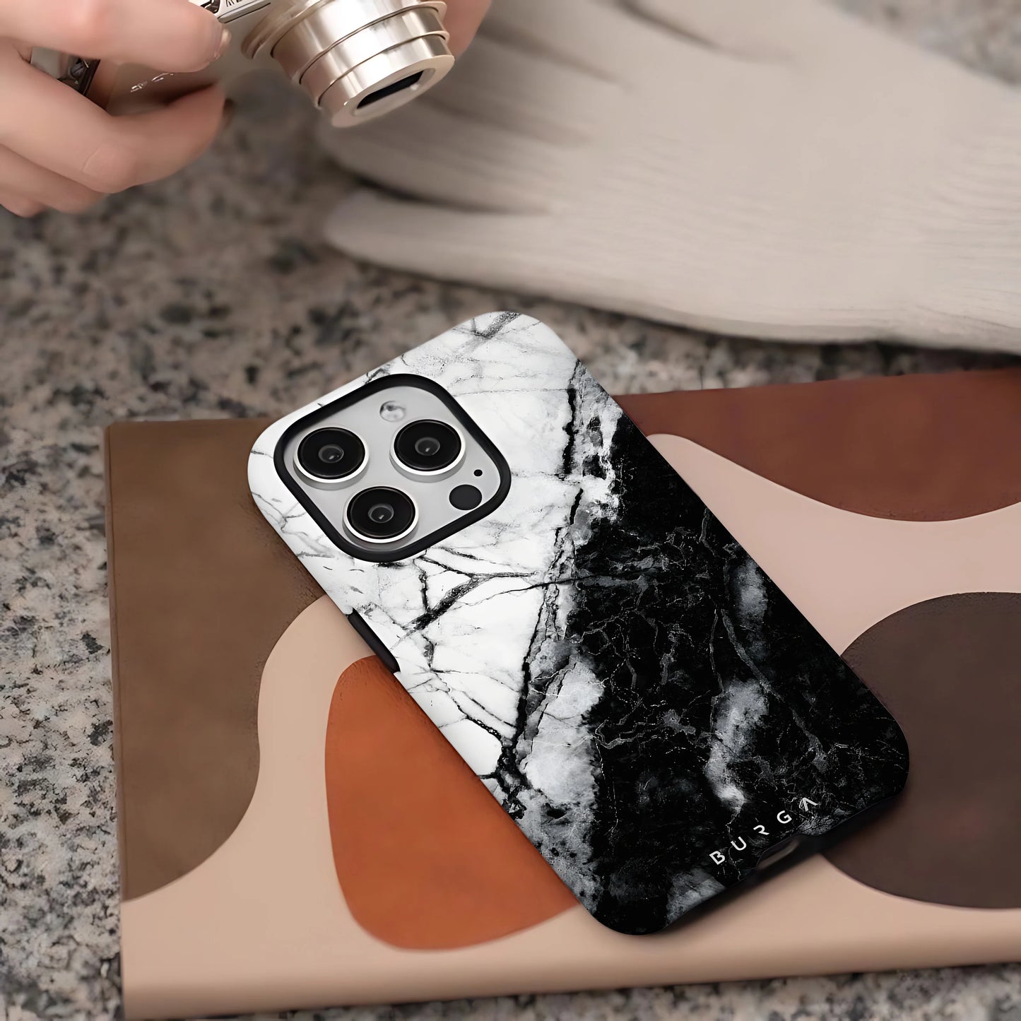 Black White Marble Phone Case for iPhone 16 15 14 13 12 11 X XS XR XSMAX 7 8 Pro Max Plus Luxury BURGA Double-layer Back Cover