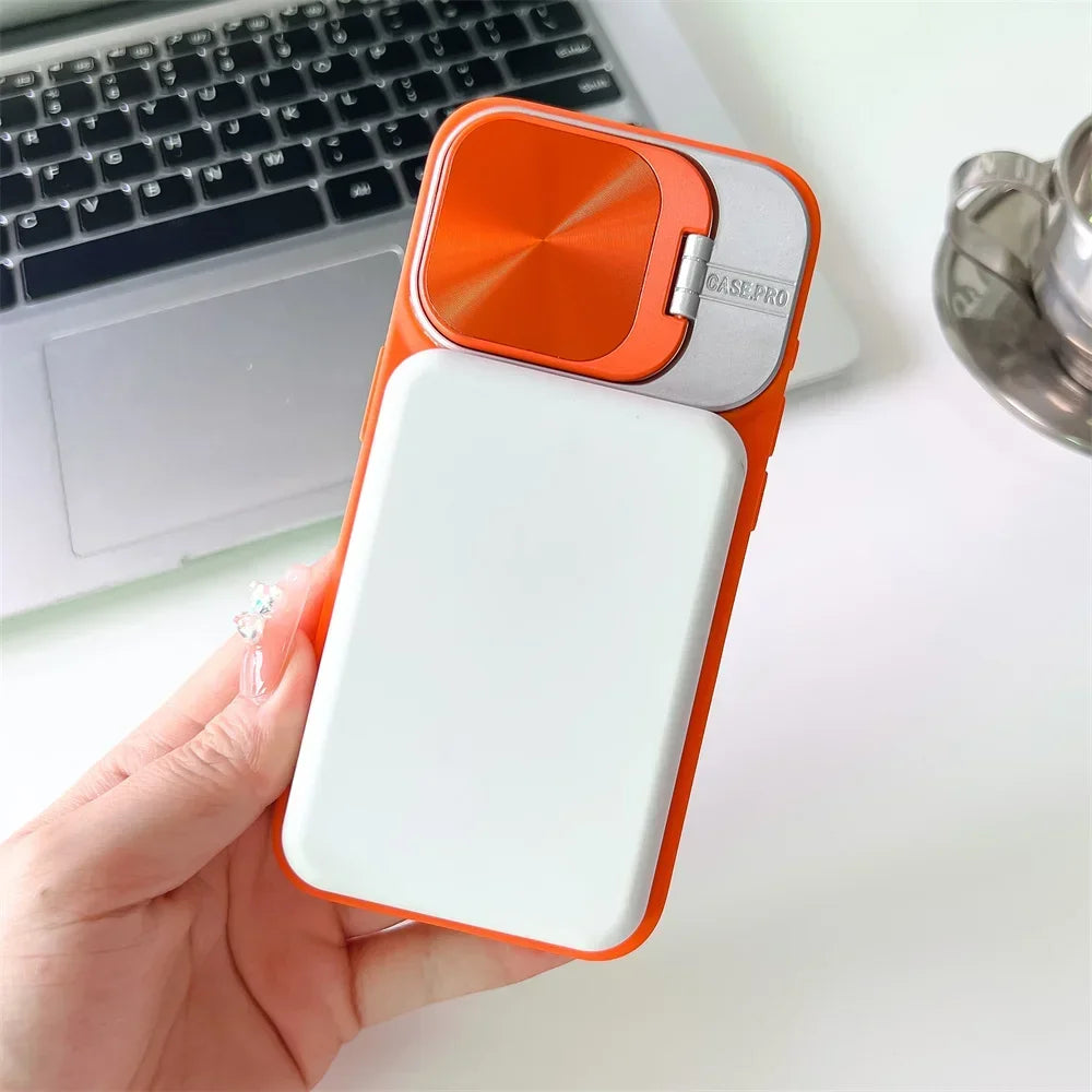 Fashion Logo Hole Magsafe Case for iPhone 16 11 12 13 14 15 Pro Max Plus Lens Protection Bracket Magnetic Wireless Charge Cover