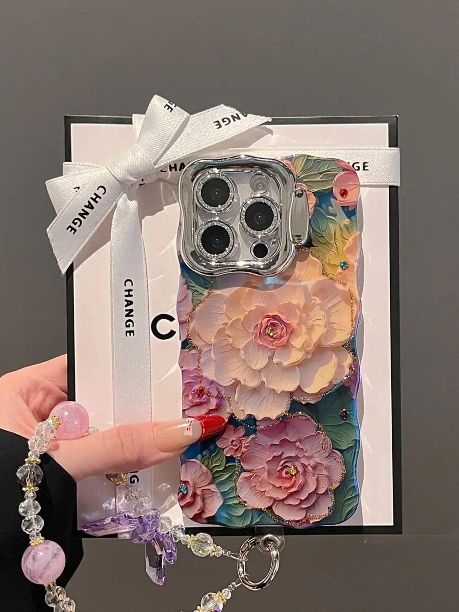 Luxury Floral Chain iPhone Case – Elegant Art Cover for iPhone 11–16 – PhonelyHub