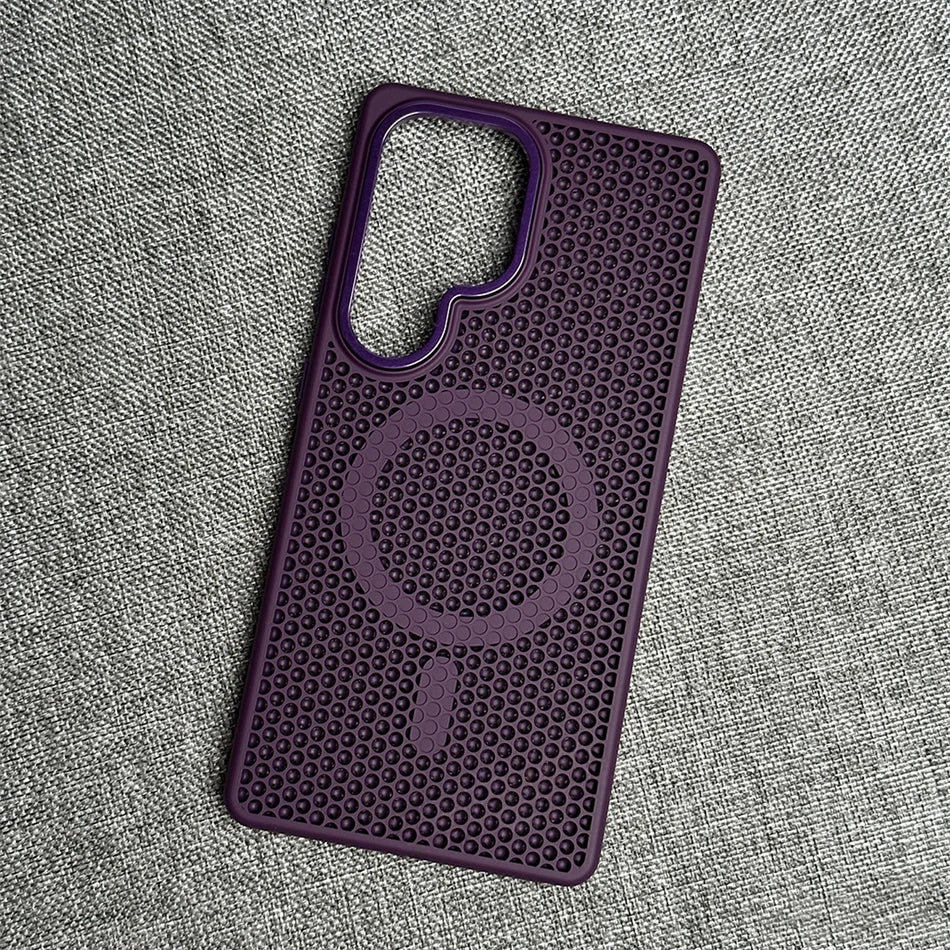 Honeycomb Grid Mesh Cooling For Magsafe Magnetic Case For Samsung Galaxy S25 Ultra S24 S23 Plus Frosted Alloy Lens Armor Cover