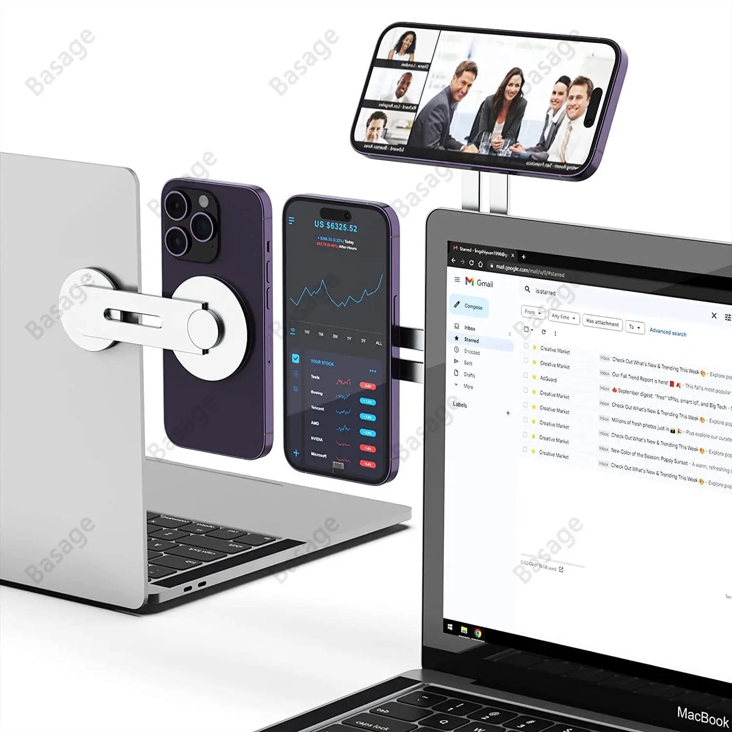 حامل Continuity Flip لأجهزة iPhone والكمبيوتر المحمول، حامل هاتف مغناطيسي رفيع يدور 180 درجة لأجهزة الكمبيوتر المحمولة والشاشات، ذراع مغناطيسي قابل للتعديل