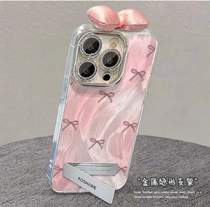 Nice Pink Bowknot Stand Holder Bracelet Lens Protection Film TPU Mobile Phone Cover Case for Honor 200 100 90 80 70 60 50 Pro