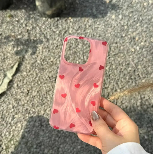 Fresh Pink Heart IPhone13promax Case Full Cover Suitable For 14pro Apple15p Feather Cute Trendy Off-Road Equipment Accessories