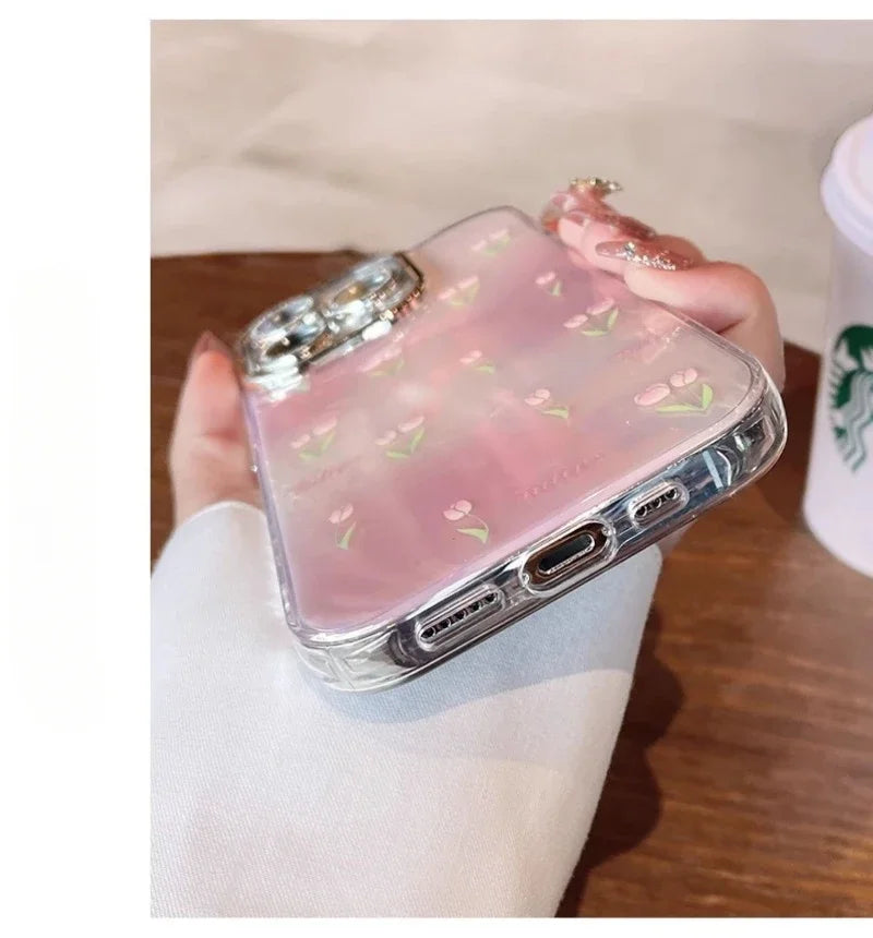 Tulip all-round protective cover suitable for iPhone 16 15 14 13 12 11promaX gradient pattern flash lens film shell