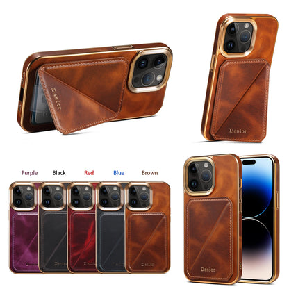 Cowhide Leather Card Holder Phone Case For iPhone 16 15 14 13 12 Pro Max 16Plus Magnetic Wallet Plating Shell Shockproof Cover