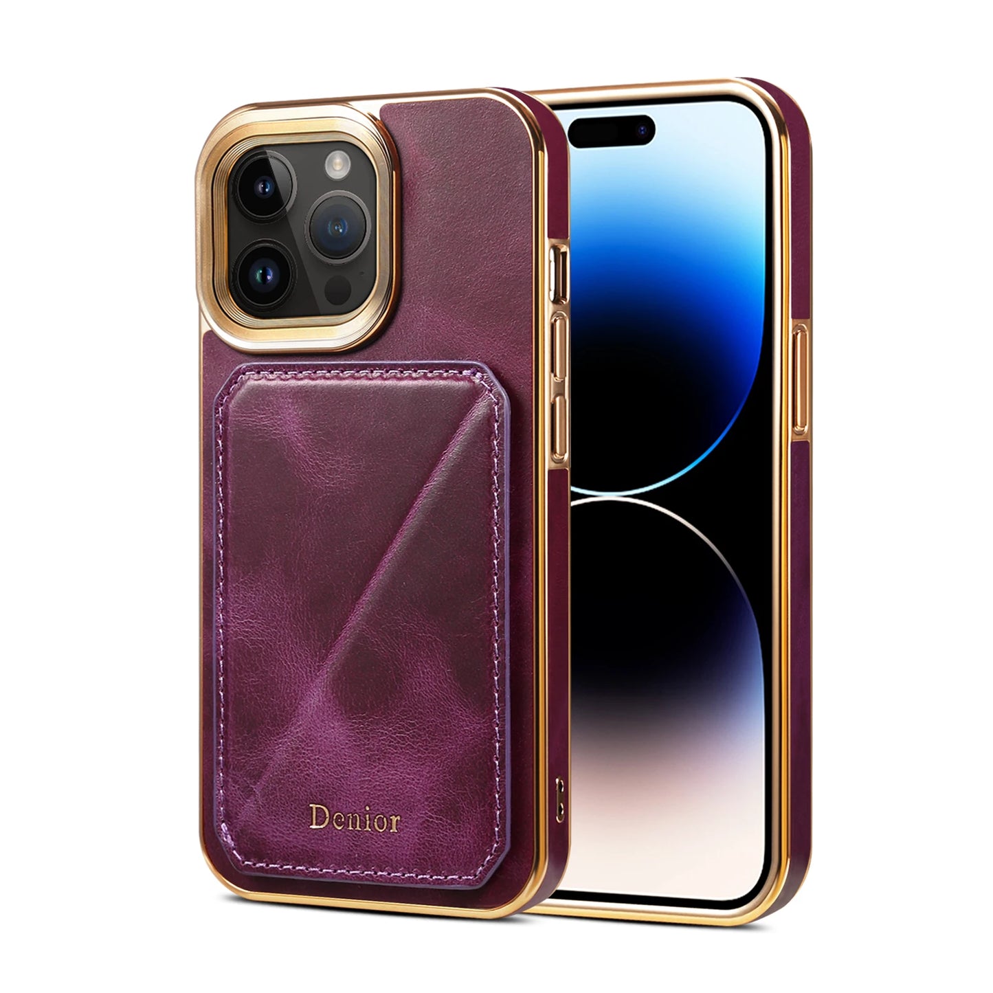 Cowhide Leather Card Holder Phone Case For iPhone 16 15 14 13 12 Pro Max 16Plus Magnetic Wallet Plating Shell Shockproof Cover