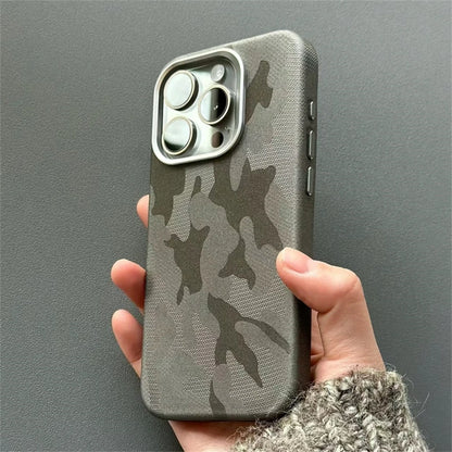 Luxury Camouflage Leather Shockproof Armor Magnetic Case For iPhone 16 Pro 15 14 13 12 Pro Max MagSafe Wireless Charge Cover