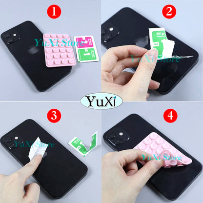 Double Side Silicone Suction Pad With Dry Wet Cleaning Wipes For Mobile Phone Fixture Suction Cup Rubber Sucker Pad For Fixing