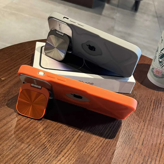 Fashion Logo Hole Magsafe Case for iPhone 16 11 12 13 14 15 Pro Max Plus Lens Protection Bracket Magnetic Wireless Charge Cover