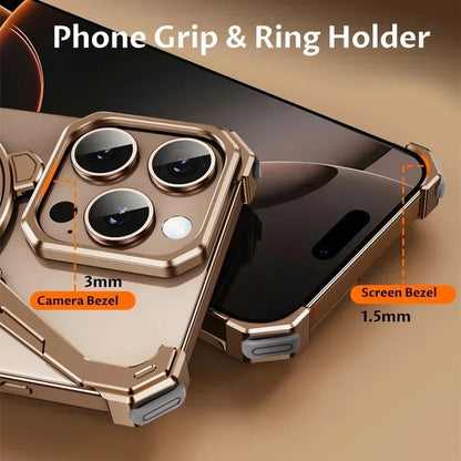 Eary Minimalist Phone Case for iPhone 16 15 14 13 Pro Max with MagSafe Stand 360° Rotatable Aluminum Metal Frameless Cover