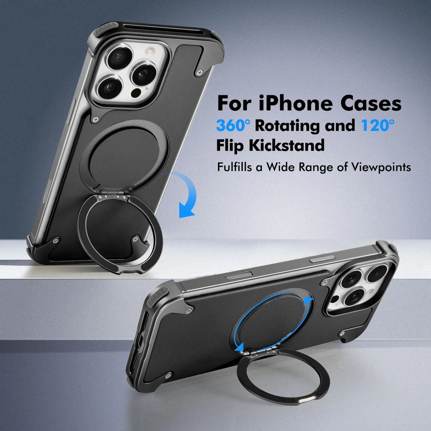 Oatsbasf Magnetic Leather Phone Case for iPhone 16 15 Pro Max with 360° Rotatable Ring Stand Premium Luxury Dropproof Slim Cover