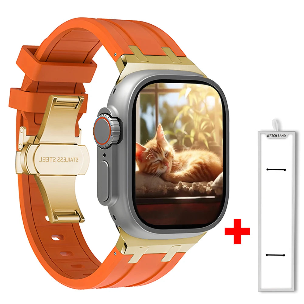 Band+box for Apple Watch Series 10 Ultra 2 49mm 45mm 46mm 44mm Butterfly Clasp Strap for IWatch 9 8 7 Se 6 5 4 Silicone Bracelet