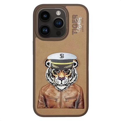 3D Embroidered Cute Dog Wolf Tiger Leopard Leather Phone Case For iPhone 15 Pro Max Protective Cover For iPhone 15 Pro 15 Plus
