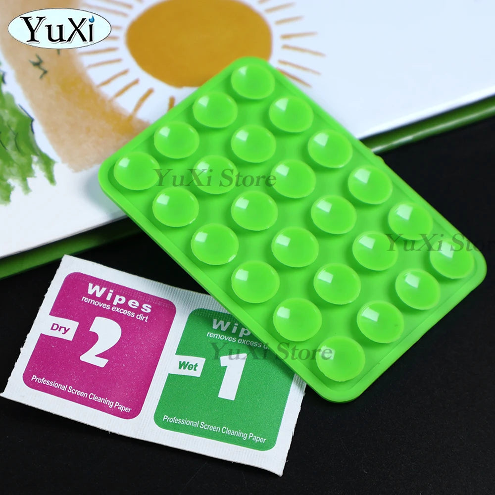 Double Side Silicone Suction Pad With Dry Wet Cleaning Wipes For Mobile Phone Fixture Suction Cup Rubber Sucker Pad For Fixing