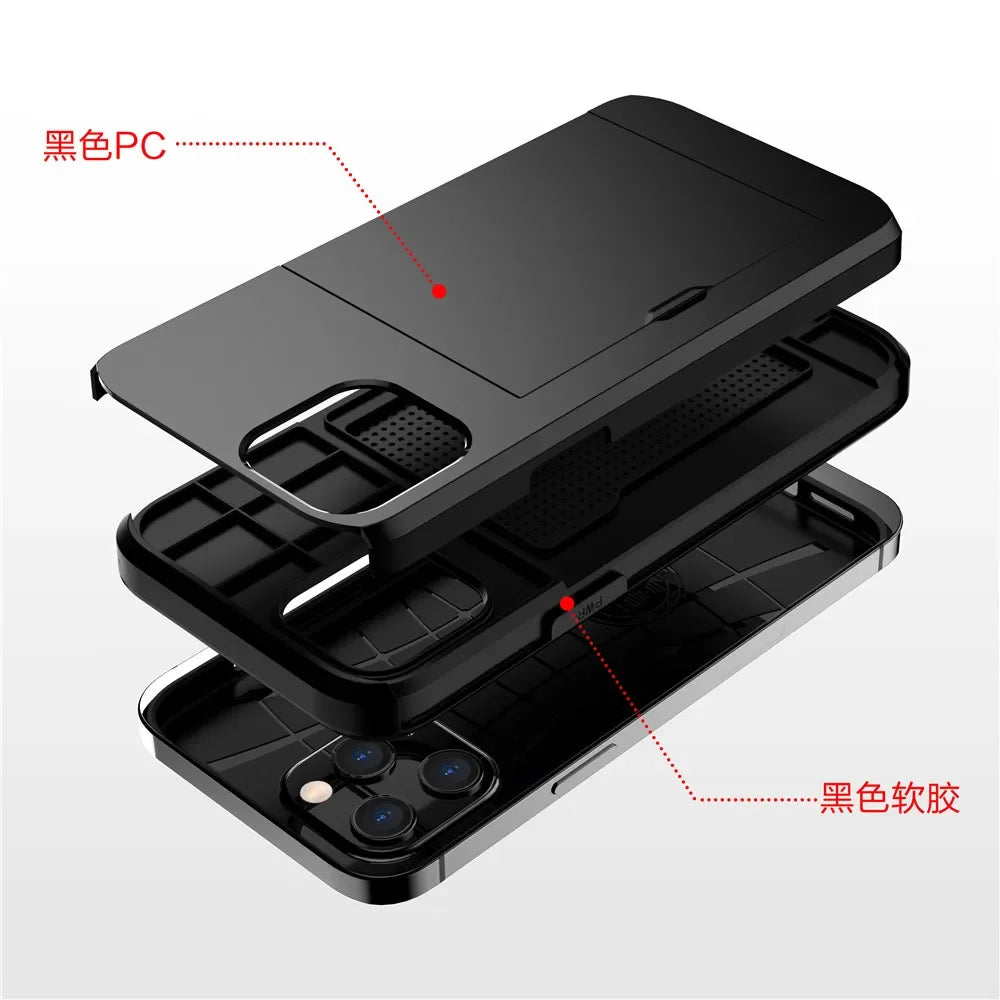 for  iPhone 16 Pro Max 15 Case Slide Armor Wallet Card Slots Holder Cover For iPhone 16 16pro 16plus 16promax 15 15pro 15promax