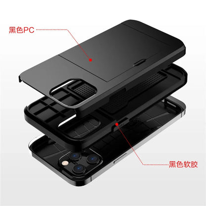 for  iPhone 16 Pro Max 15 Case Slide Armor Wallet Card Slots Holder Cover For iPhone 16 16pro 16plus 16promax 15 15pro 15promax