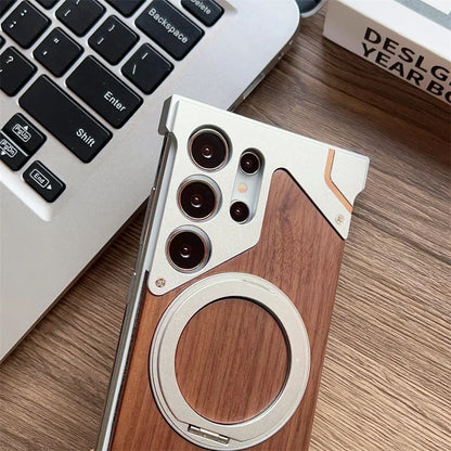Samsung S22-S25 Ultra Walnut Wood Case - Magnetic 360° Rotating Cover | PhonelyHub