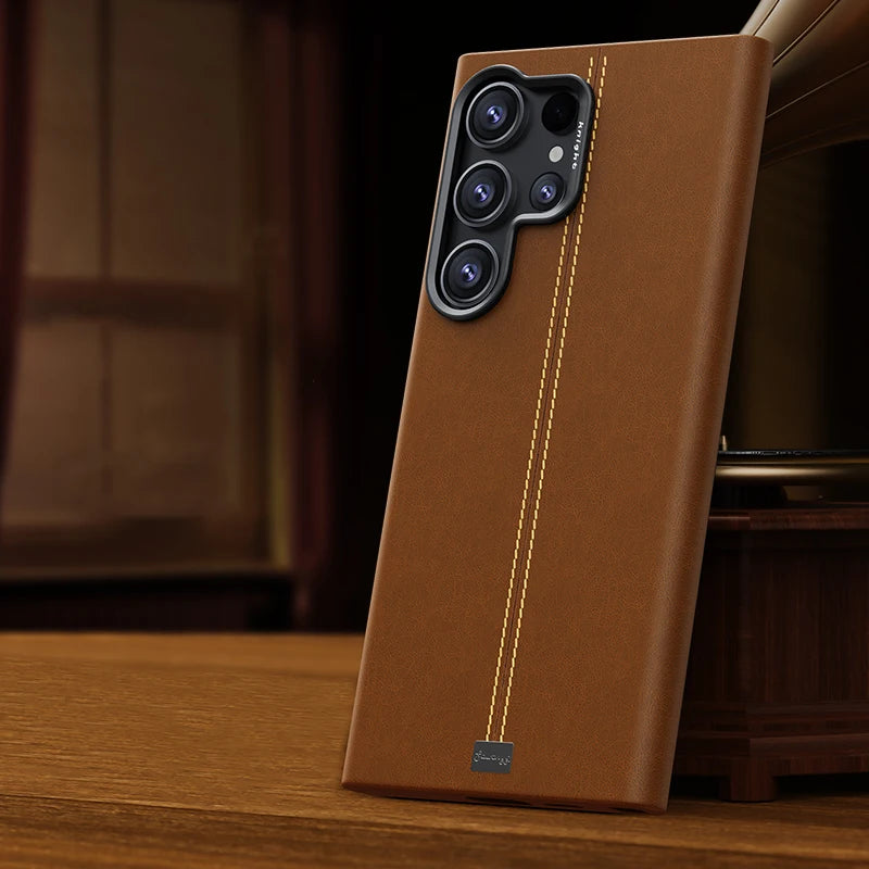 Samsung S25/S24 Ultra Retro Leather Case – MagSafe & Shockproof | PhonelyHub