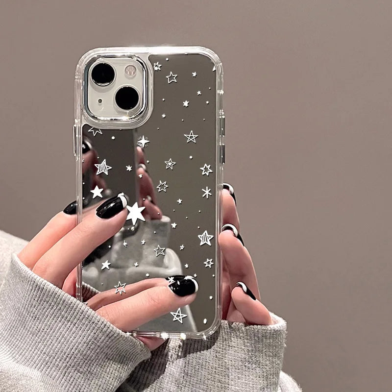 Blue/Silver Mirror iPhone Case – Clear Frame with English Text – PhonelyHub