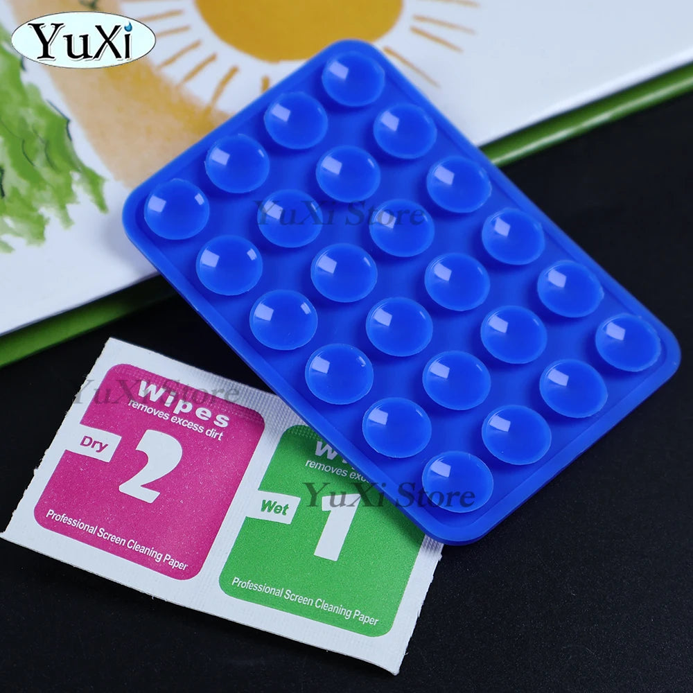 Double Side Silicone Suction Pad With Dry Wet Cleaning Wipes For Mobile Phone Fixture Suction Cup Rubber Sucker Pad For Fixing
