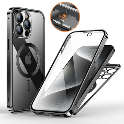 Aluminum Alloy Frame Protective Case ,For iPhone 15 14 Pro Max Magnetic Galaxy Wireless Charging HD Full Screen Protective Box
