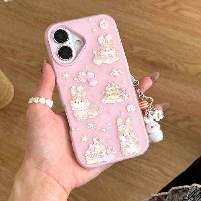 Pink rabbit bunny imd phone case for iphone 15 14 promax 13 16 pro max ins animal cute cartoon lovely back cover