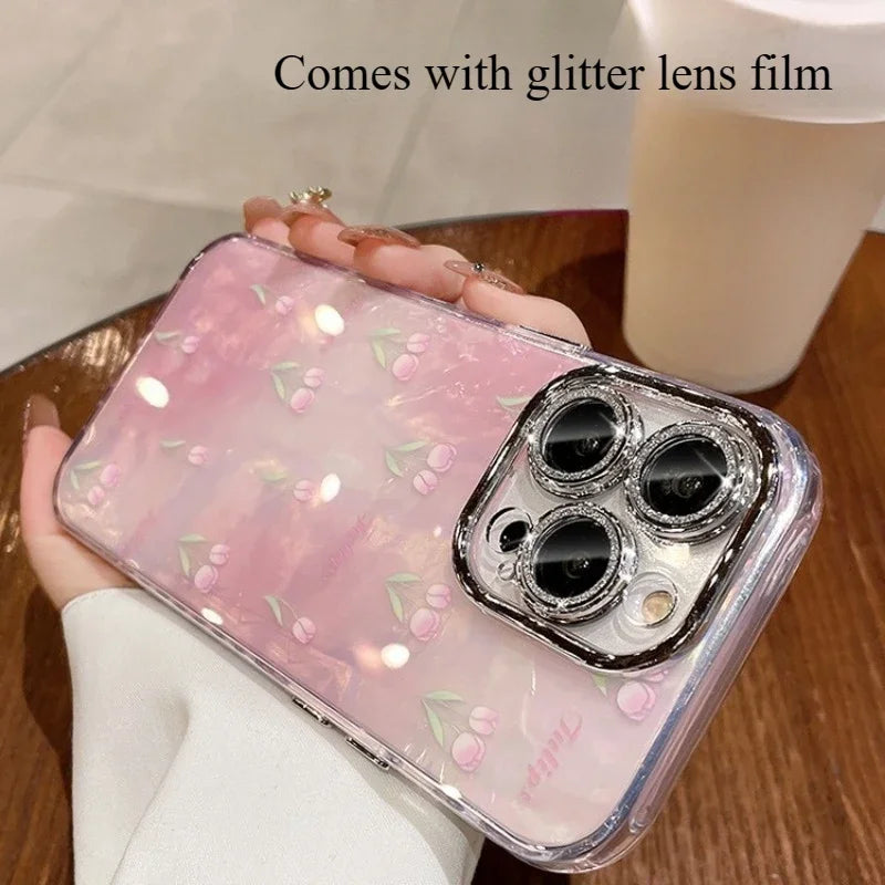 Tulip all-round protective cover suitable for iPhone 16 15 14 13 12 11promaX gradient pattern flash lens film shell