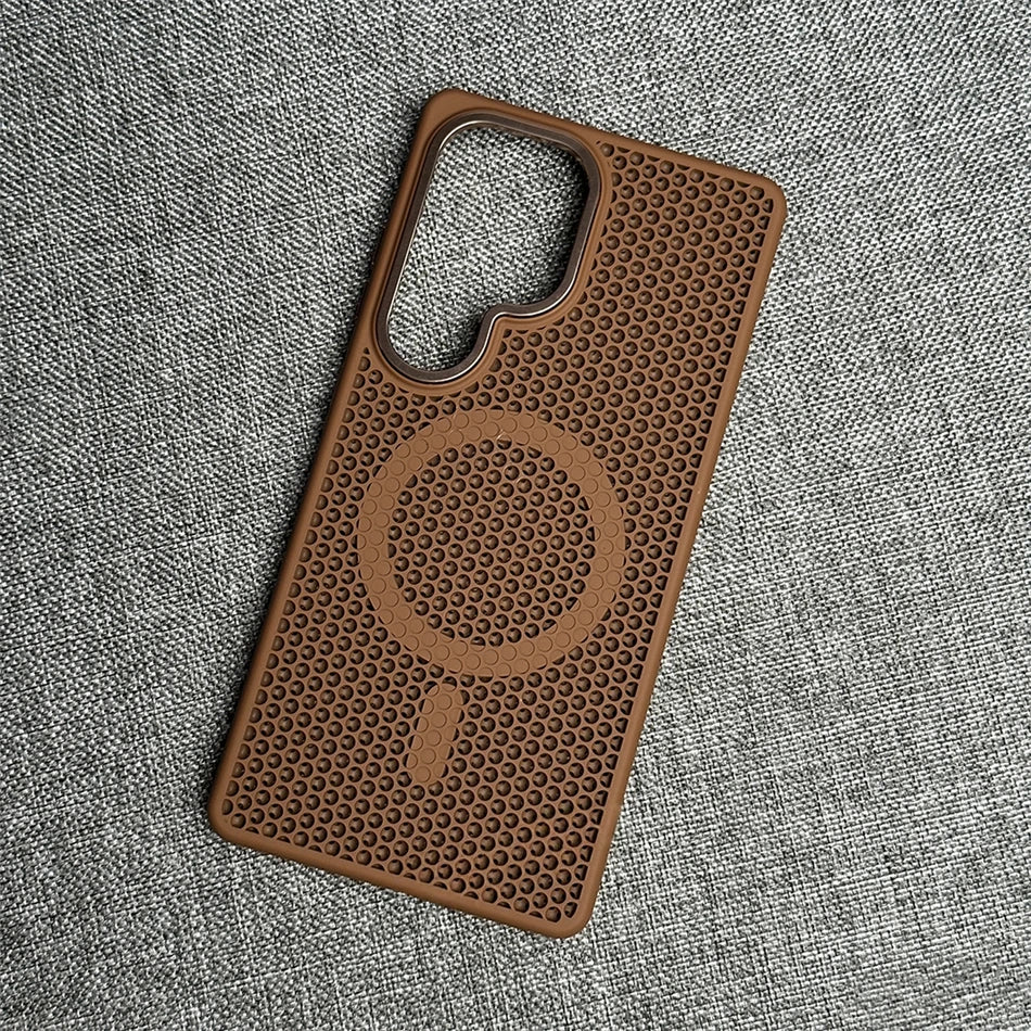 Honeycomb Grid Mesh Cooling For Magsafe Magnetic Case For Samsung Galaxy  S25 Ultra S24 S23 Plus Frosted Alloy Lens Armor Cover