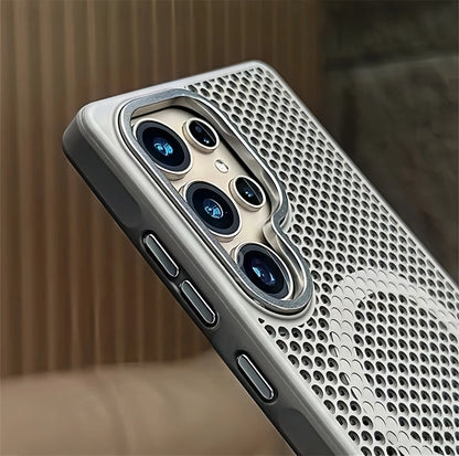 Honeycomb Grid Mesh Cooling For Magsafe Magnetic Case For Samsung Galaxy  S25 Ultra S24 S23 Plus Frosted Alloy Lens Armor Cover