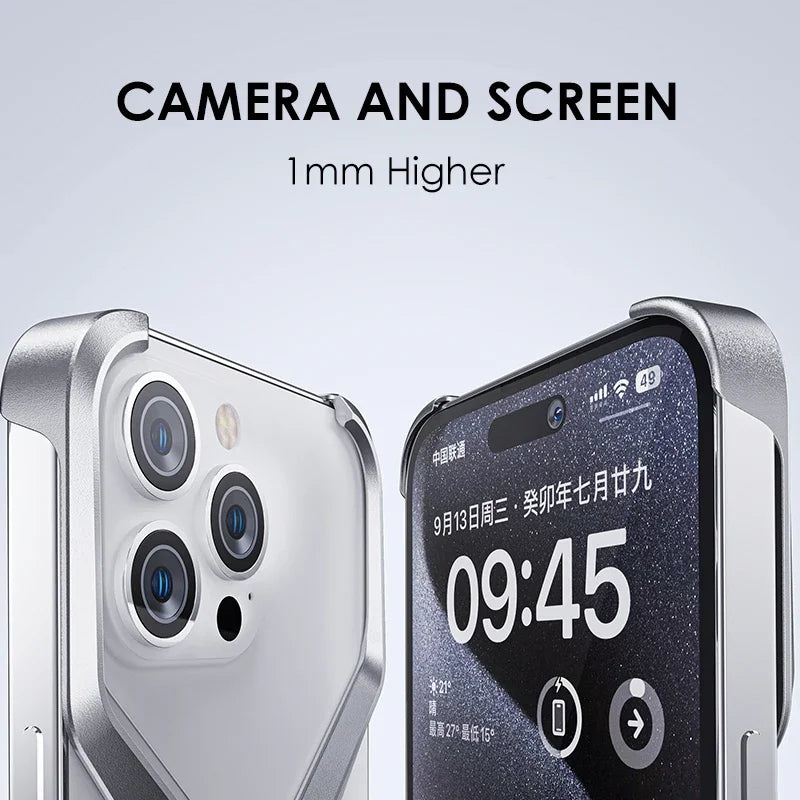 X Type Aluminum Alloy Rimless Phone Case For iPhone 13 15 14 16 Pro Max Metal Removable Heat Dissipation Armor Shockproof  Cover