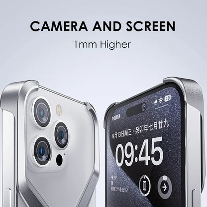 X Type Aluminum Alloy Rimless Phone Case For iPhone 13 15 14 16 Pro Max Metal Removable Heat Dissipation Armor Shockproof  Cover