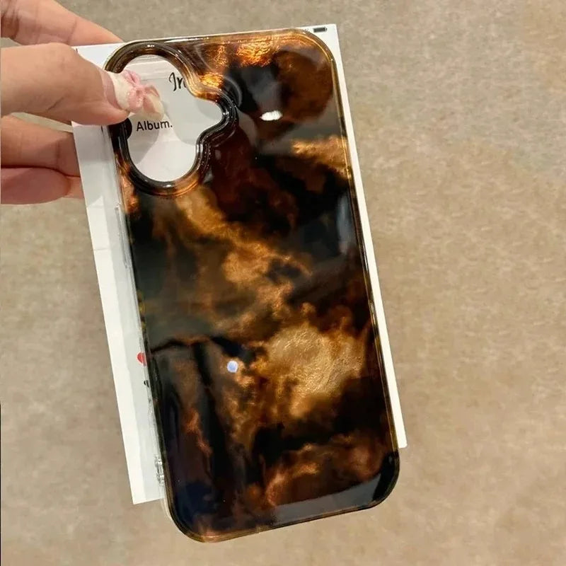 Amber Black Brown Blend Phone Case For iPhone 16 15 14 13 12 11 Mini Pro Max X XR XSMax 8 Plus Glacier Pattern Shockproof Cover