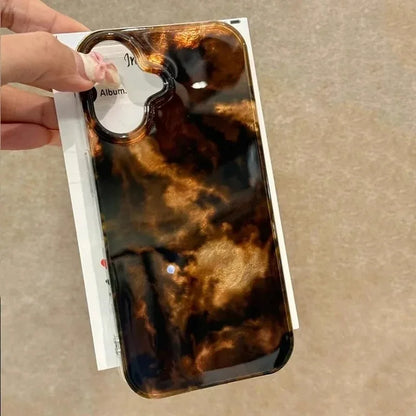 Amber Black Brown Blend Phone Case For iPhone 16 15 14 13 12 11 Mini Pro Max X XR XSMax 8 Plus Glacier Pattern Shockproof Cover