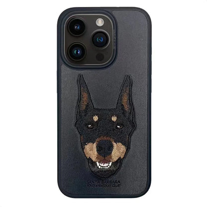 3D Embroidered Cute Dog Wolf Tiger Leopard Leather Phone Case For iPhone 15 Pro Max Protective Cover For iPhone 15 Pro 15 Plus