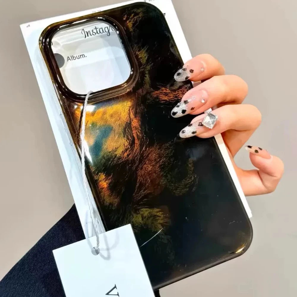 Amber Black Brown Blend Phone Case For iPhone 16 15 14 13 12 11 Mini Pro Max X XR XSMax 8 Plus Glacier Pattern Shockproof Cover