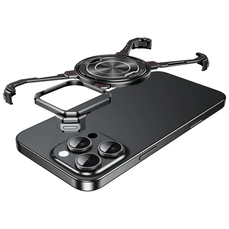 Eary Minimalist Phone Case for iPhone 16 15 14 13 Pro Max with MagSafe Stand 360° Rotatable Aluminum Metal Frameless Cover