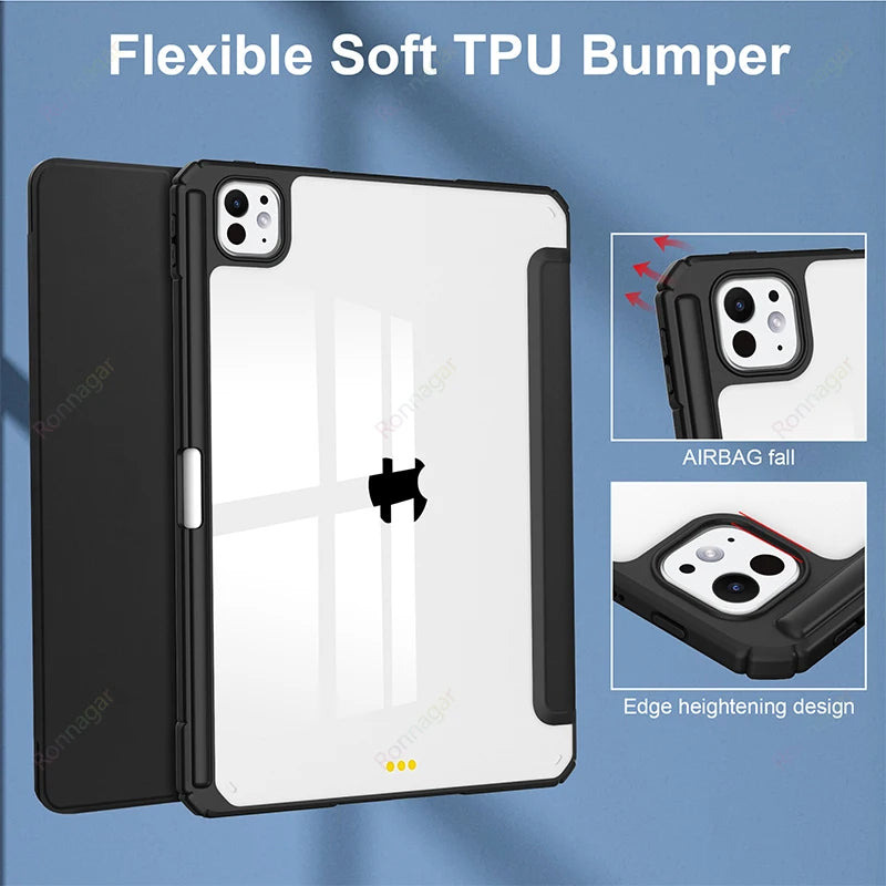 Smart Case for iPad Air 11 inch M2 M3 2025 2024 A16 11th Air 5th 4th Gen Pro11 13 M4 M2 Air 13 M2 M3 iPad 10th 9th 8 7 10.2 10.5
