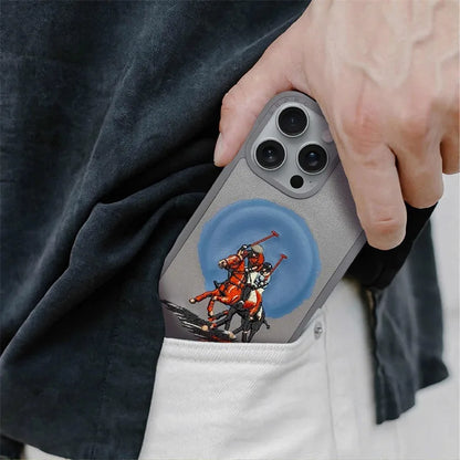 3D Embroidered Leather Case For iPhone 16 Pro Max Magnetic Protective Cover For iPhone 16 Pro Brown Grey Aubrey Horse Case