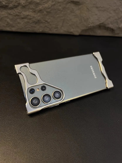 Luxury Alien Irregular Metal Phone Case For Samsung Galaxy S23 S24 Ultra Plus Aluminum Bumper With Lens Film Protection Cover