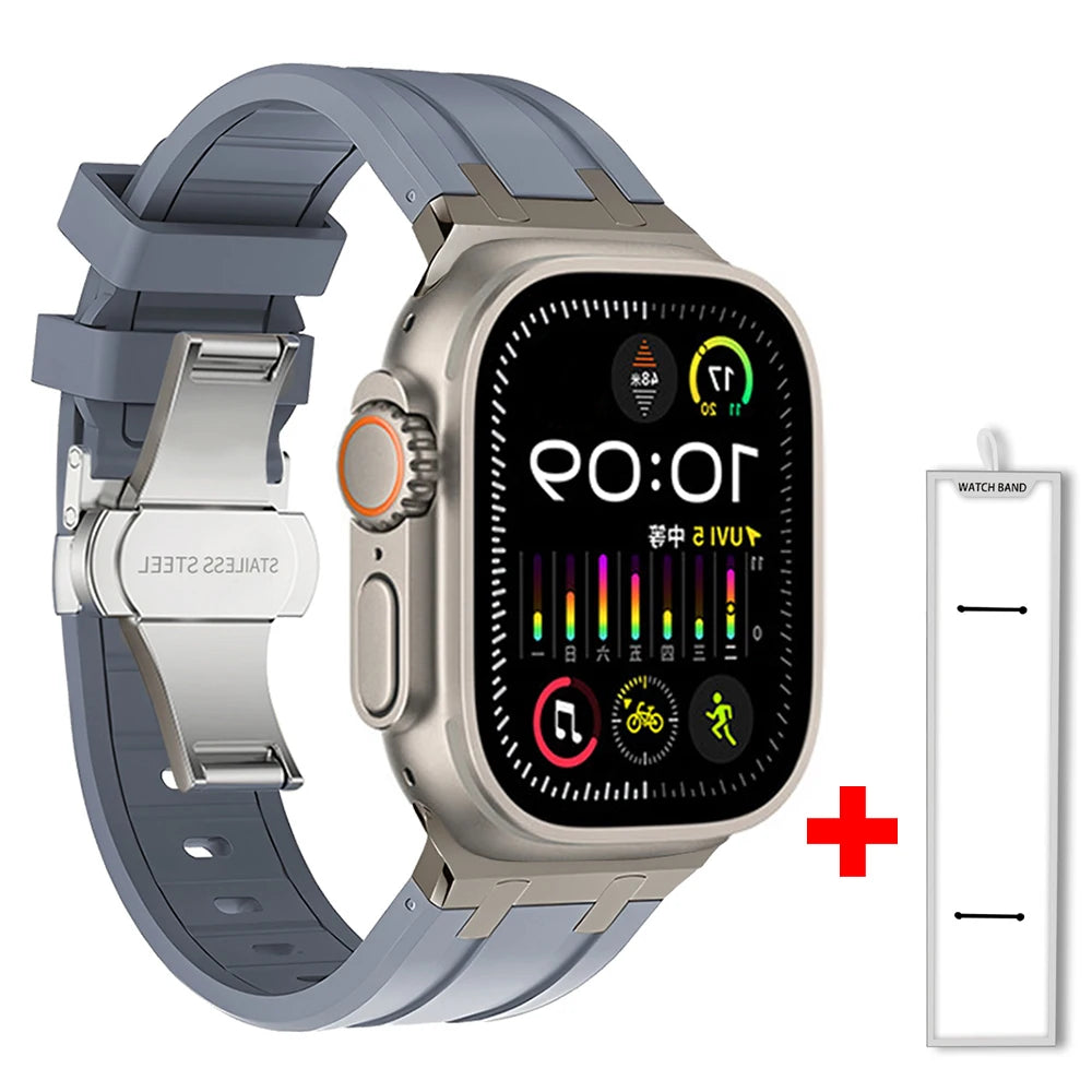 Band+box for Apple Watch Series 10 Ultra 2 49mm 45mm 46mm 44mm Butterfly Clasp Strap for IWatch 9 8 7 Se 6 5 4 Silicone Bracelet