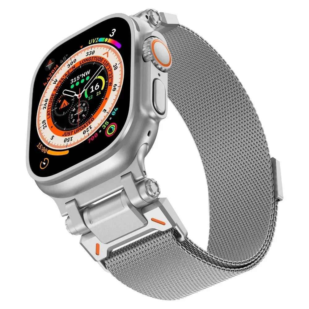 Stainless Steel Milanese Strap for Apple Watch Ultra 2/1 49mm 10 46mm Men Loop Band for Iwatch 9 8 7 6 5 4 Se 45mm 44mm Bracelet