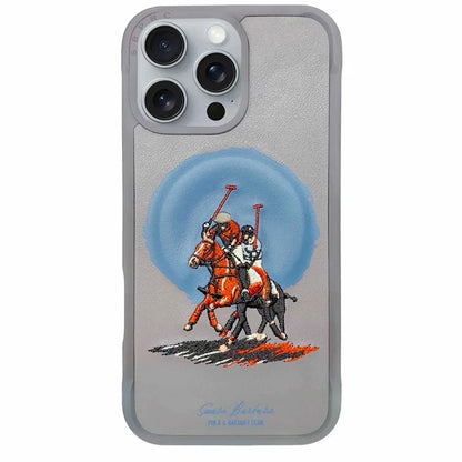 3D Embroidered Leather Case For iPhone 16 Pro Max Magnetic Protective Cover For iPhone 16 Pro Brown Grey Aubrey Horse Case