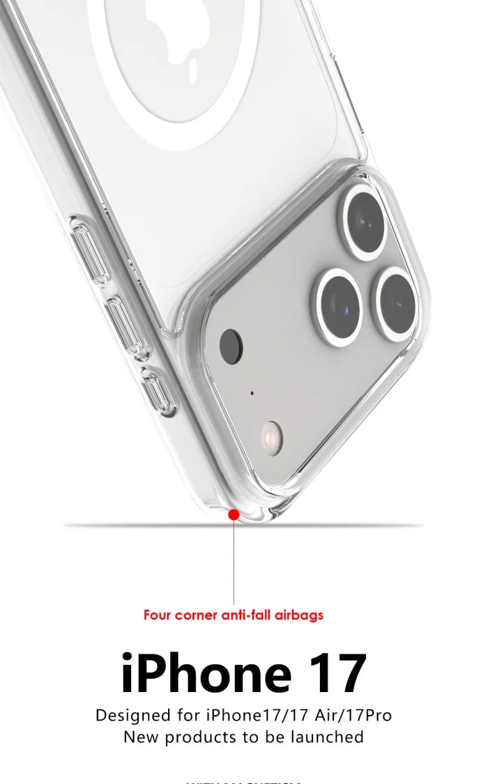 Shockproof For Magsafe Clear Magnetic Wireless Charge Case For iPhone 17 Air 17 Pro Max Hybird Hard Acrylic Back Cover Bumper