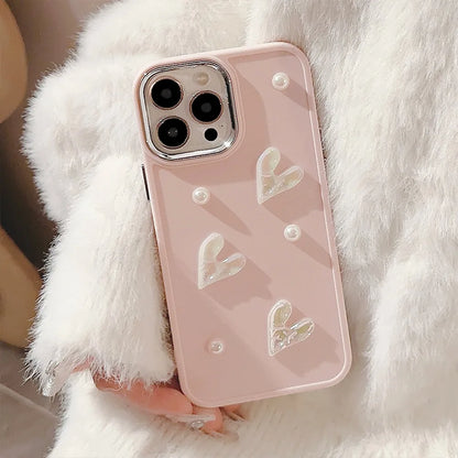 3D Pearl Love Heart Phone Case for iPhone 16/15 | PhonelyHub